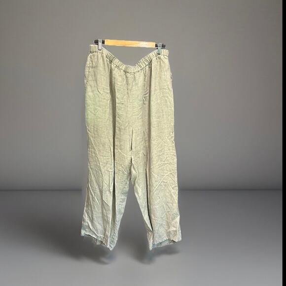 FLAX Pants - FLAX Green Boho Lagenlook Coastal Grandma Wide Leg Linen Pants XL/2XL